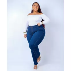 Calça Jeans Plus Size Feminina Reta Cintura Alta Levanta Bumbum Trabalho com Lycra