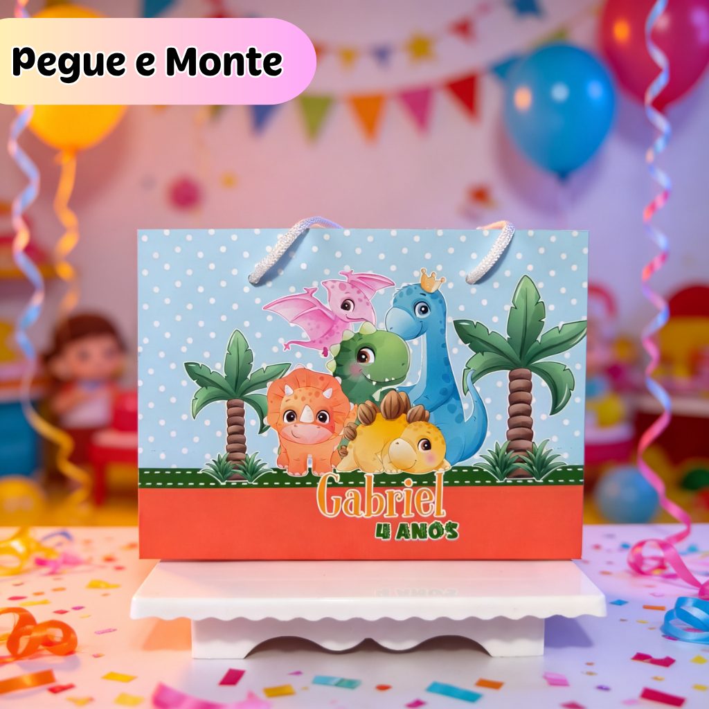Sacolinha Personalizada pegue e monte Dinossauro Baby Menino - Lembrancinha Festa infantil