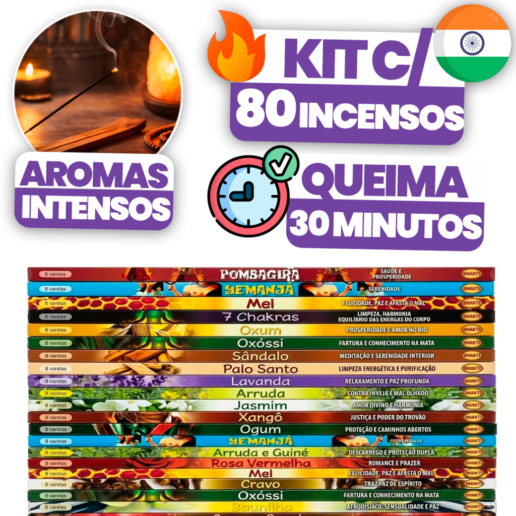 Imagem Kit 80 Incensos Importado Massala Indiano Sem Carvão Purifica Ambiente Perfume Durável