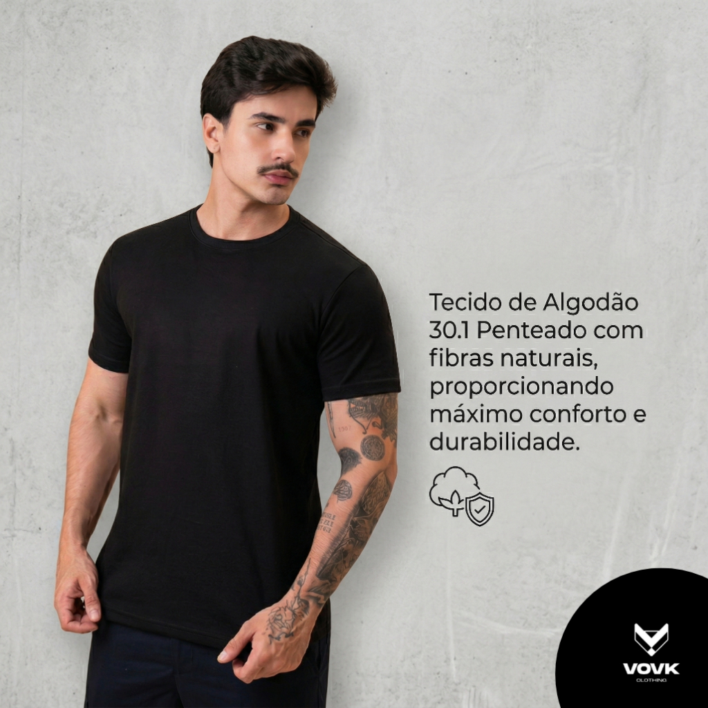 Camiseta Básica Max Exclusiva 100% algodão Camisa Masculina com Placa no peito