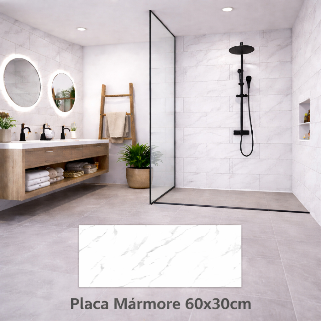 Placa Mármore 3D 60x30 cm Autocolante Lavável Alto Acabamento