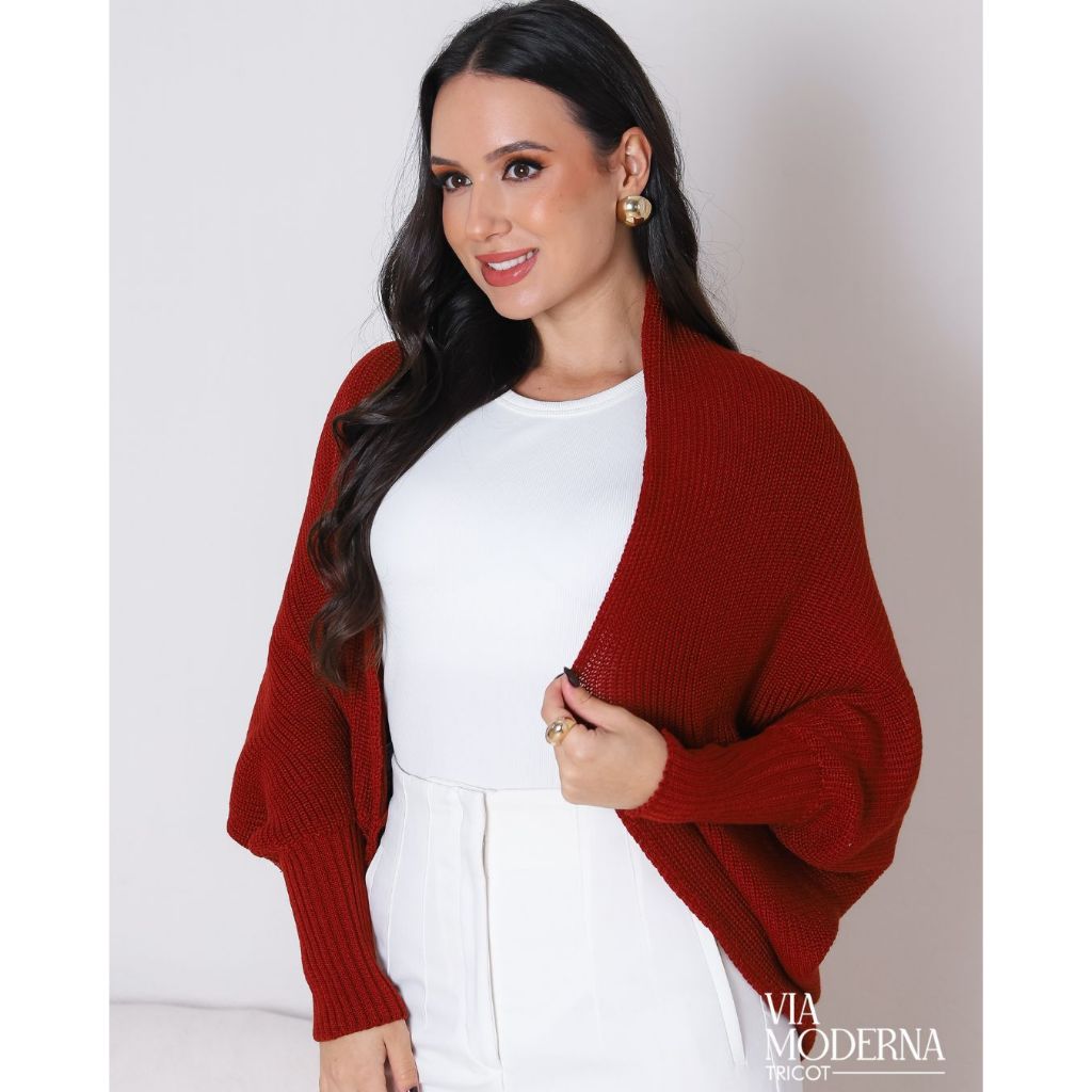 Capa Feminina Tricot Cardigã Poncho Elegante Kimono Tricô Moda Outono/Inverno