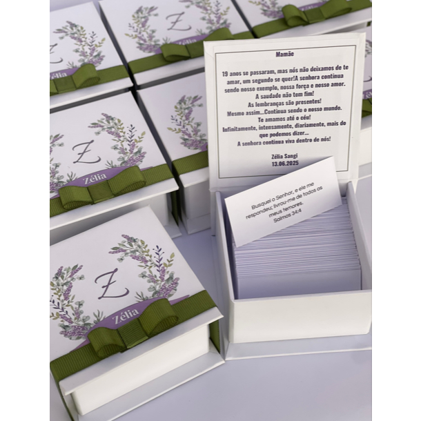 5 Caixinhas de Bençãos Lembrancinha PERSONALIZADA Versículos Orações Aniversário Batizado Maternidade Lavanda e Oliva