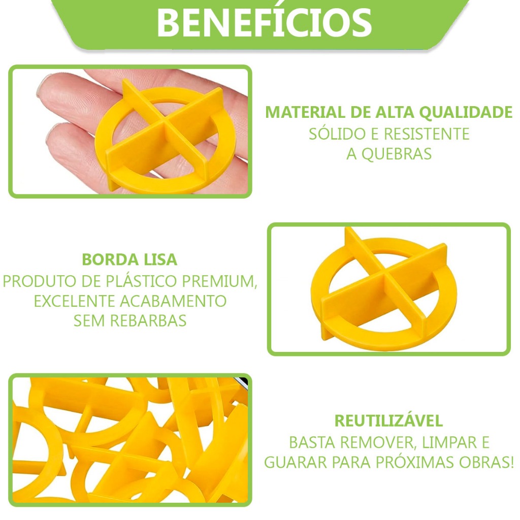 Espaçador Cruzeta Separador Piso Porcelanato Cerâmica Pedra Canto Reutilizável 100un Premium Rolken — imagem 2 de 2
