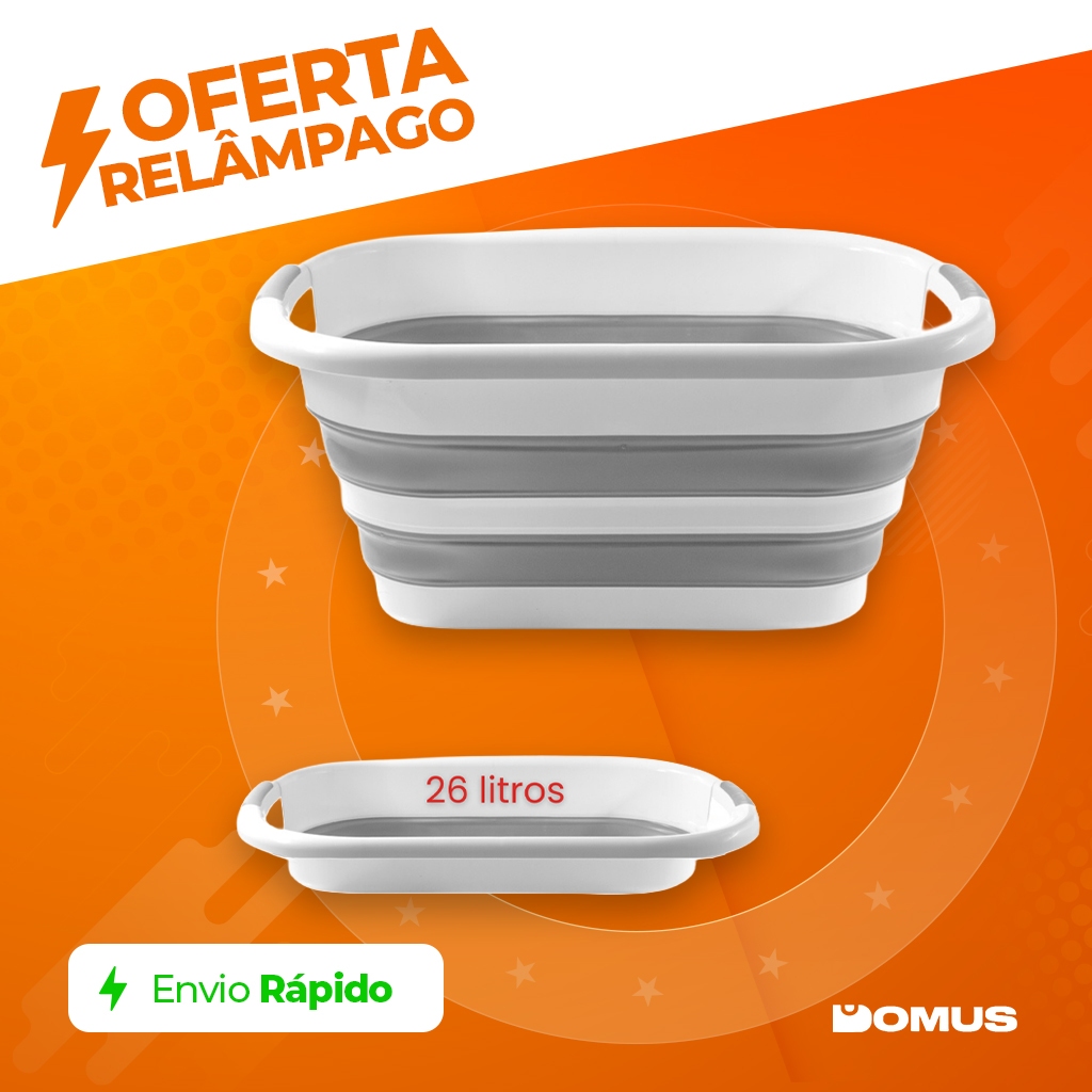 Balde Dobrável Retrátil Flexível Retangular 26L 10L Silicone
