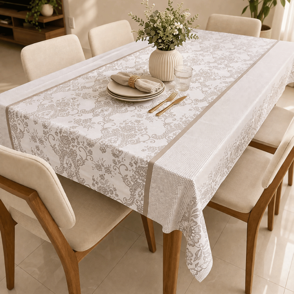 Toalha de Mesa Plástica PVC Térmica 4,6 e 8 Lugares Impermeável Fácil de Limpar Várias Estampas
