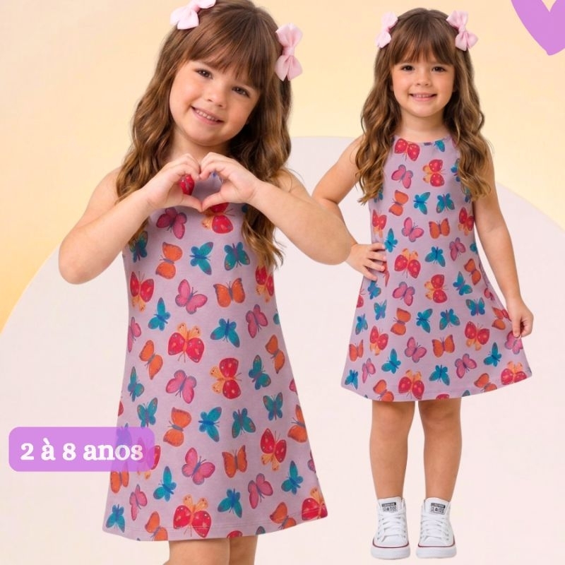 Vestido Infantil BORBOLETAS Menina Estampado laço de cetim