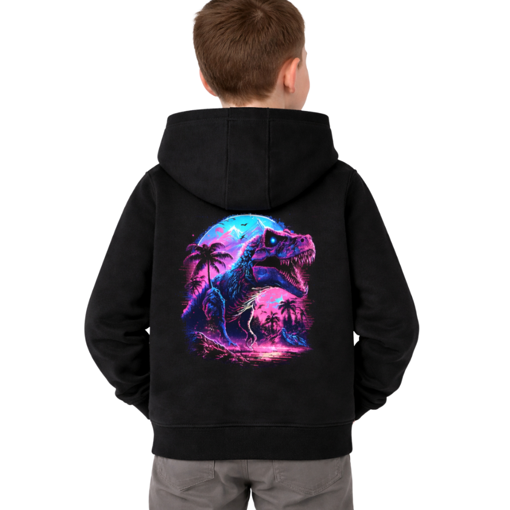 Moletom Infantil Estampado Dinossauro Com Capuz Bolso Canguru Algodão Confortável