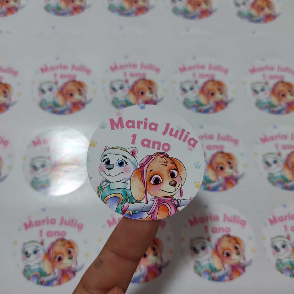 Adesivo Personalizado Skye e Everest- Patrulha Canina  para Lembrancinhas Festa Aniversário - Redondo 5x5cm