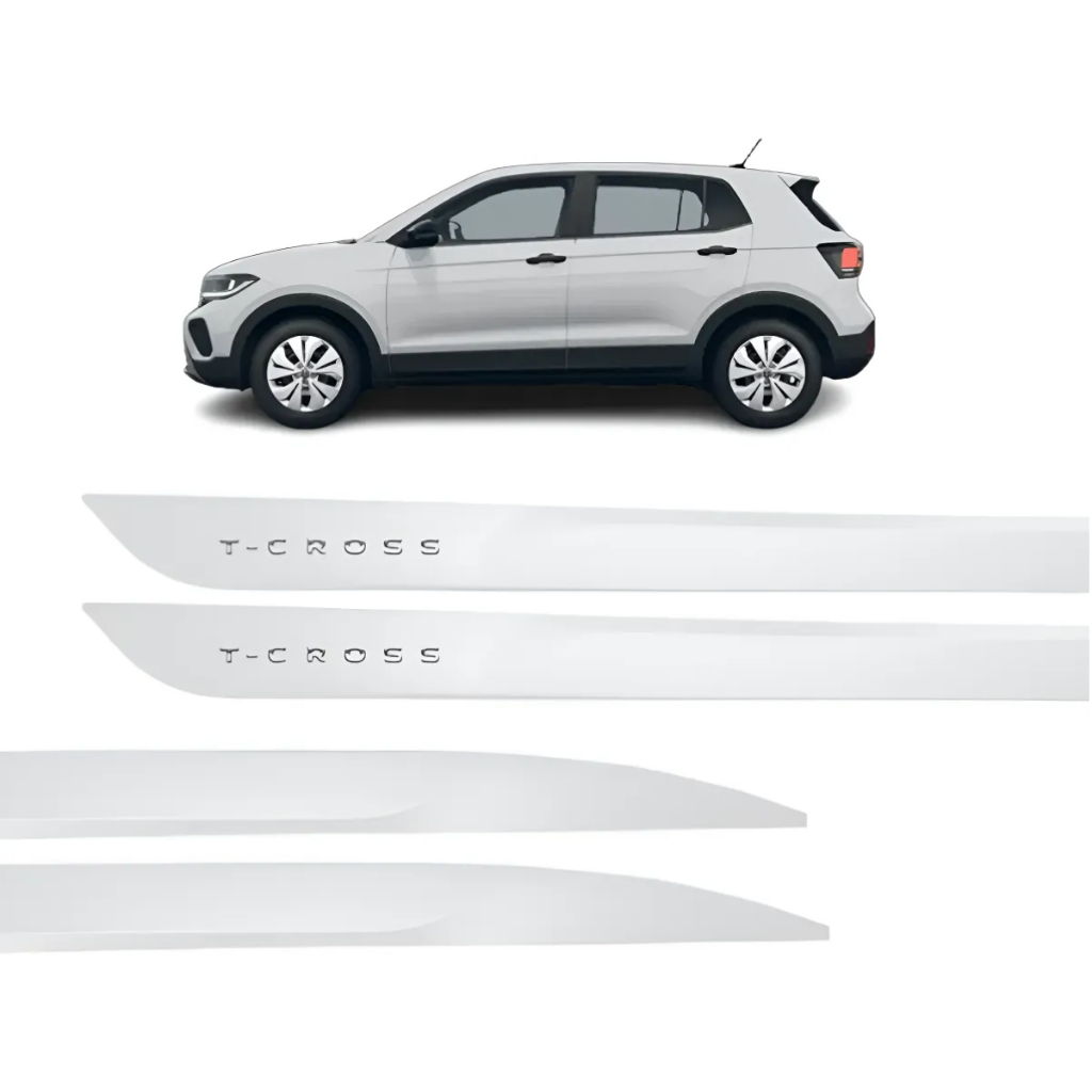 Jogo Friso Porta Lateral T-cross 2019 A 2025 Branco Puro Facão 4 Portas Grid