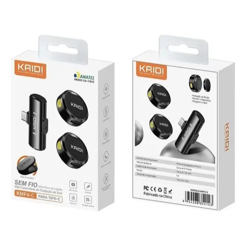 Microfone Lapela Redondo Imã Sem Fio Preto Duplo Anti Ruído KMF4-C - Tipo-C