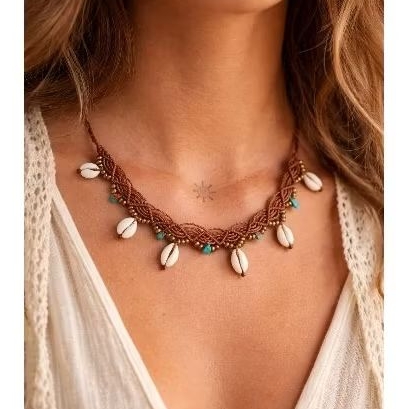 gargantilha chocker ou tornozeleira boho em macrame com búzios