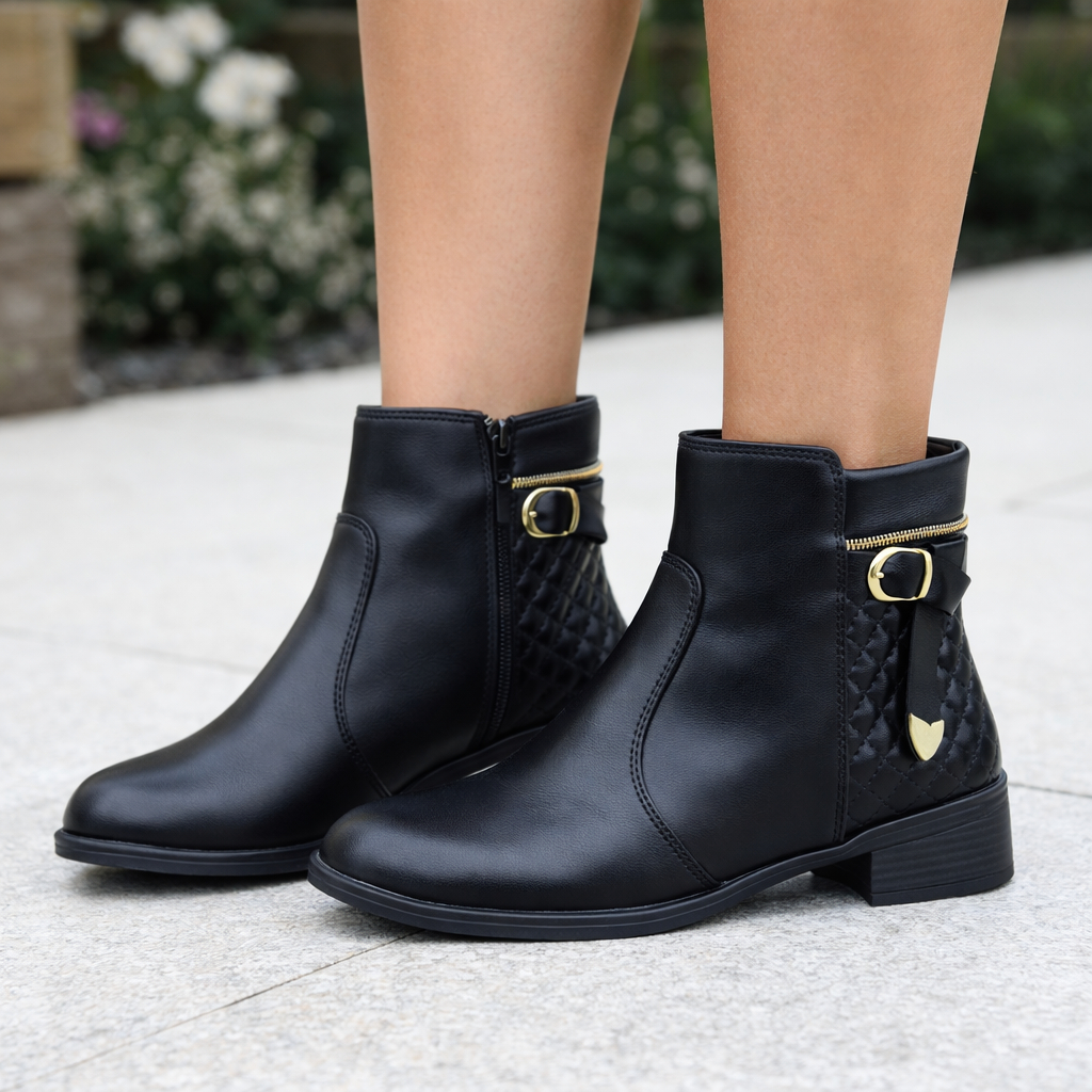 Bota Feminina Zíper Conforto Cano Baixo Saltinho Botinha pro Frio Coturno Cano Curto Rodeio Festa Junina