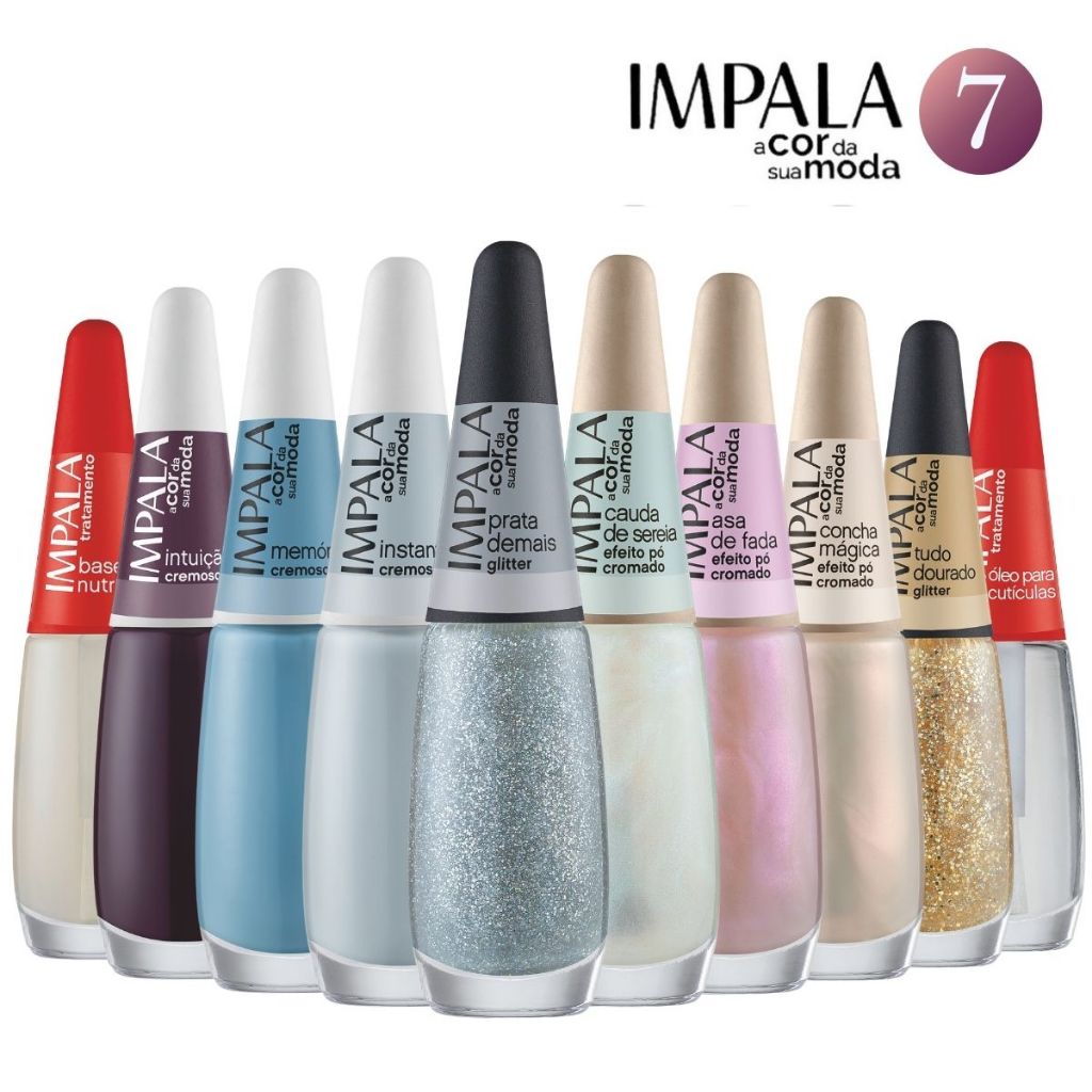 Kit 10 Esmaltes Impala Efeito Pó Cromado Glitter e Tratamento A Cor Da Sua Moda 7 Nova Coleção