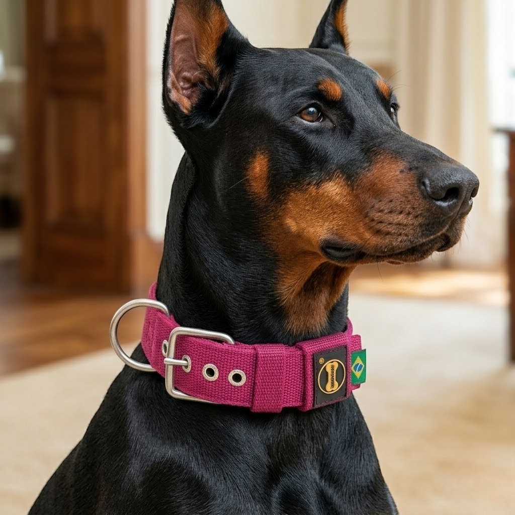 Colar Fit Dobermann Coleira Amorosso Pink Variações 40mm Reforço Triplo Cachorro Rottweiler Pitbull Pit Monster American