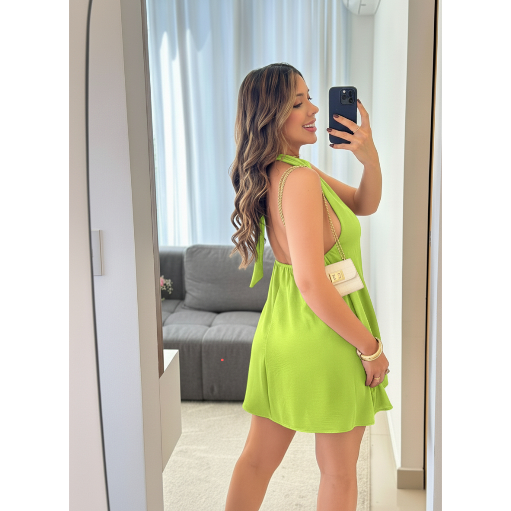 Conjunto Curto Soltinho Elegante Feminino em Duna Gola Alta Verão Moda Casual Leve Confortável