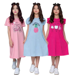 Kit Sortido 3 Vestidos Menina Juvenil 100% Algodão – 3 Vestidos de 10/12/14/16 Anos Verão Premium
