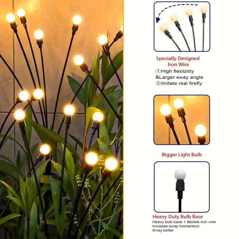 KIT 4 Luzes Solares De Jardim 6 LEDs De Fogos De Artifício À Prova D'água Ao Ar Livre Plugue E De Terra Decoraç