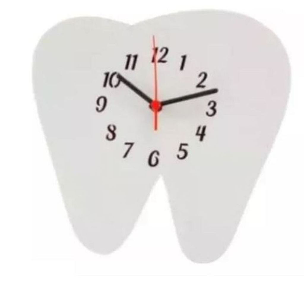 Relógio Acrílico Branco Dente Sala Escritório Consultório Dentista