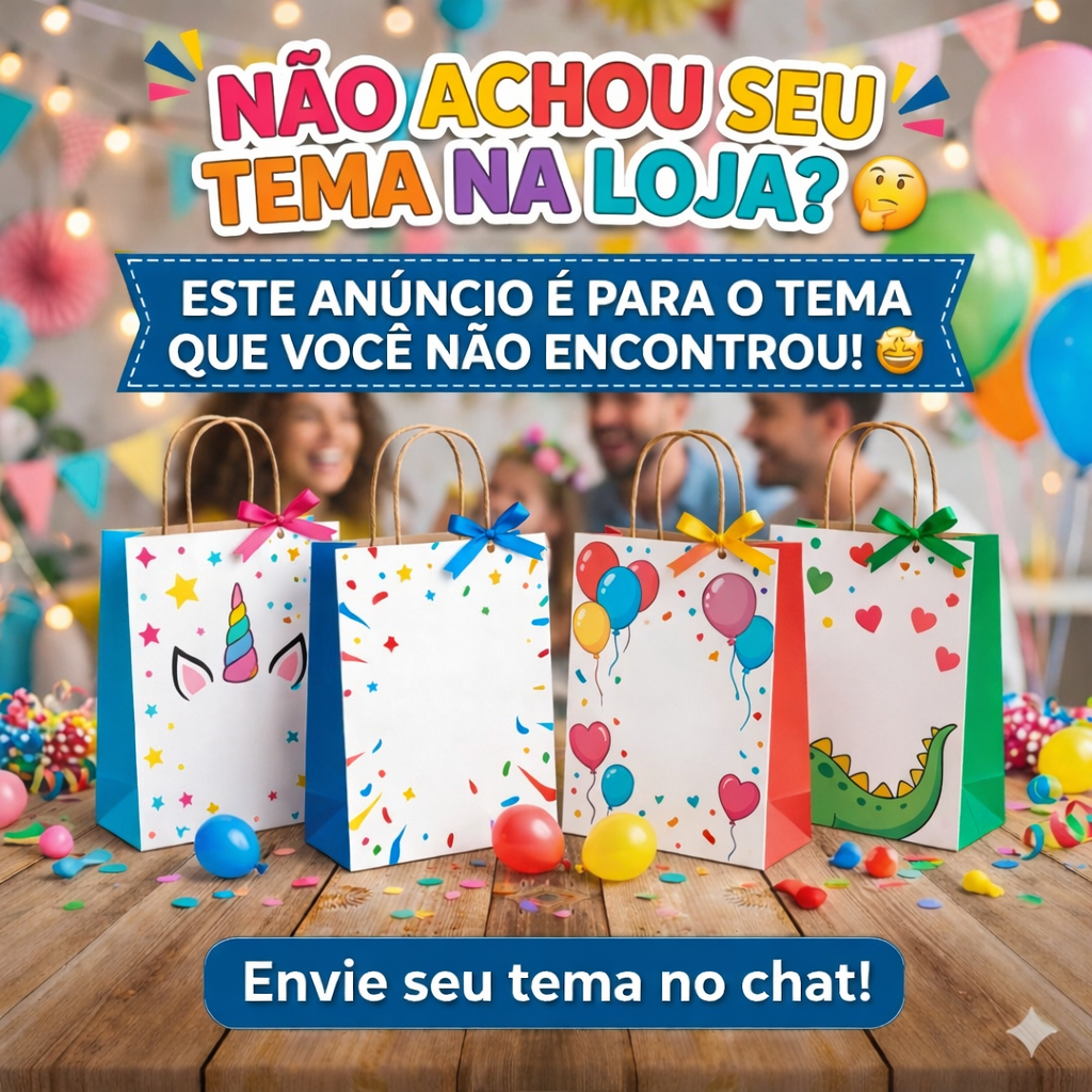 Sacolinha Surpresa Personalizada M - QUALQUER TEMA Lembrancinha de festa infantil PEGUE E MONTE