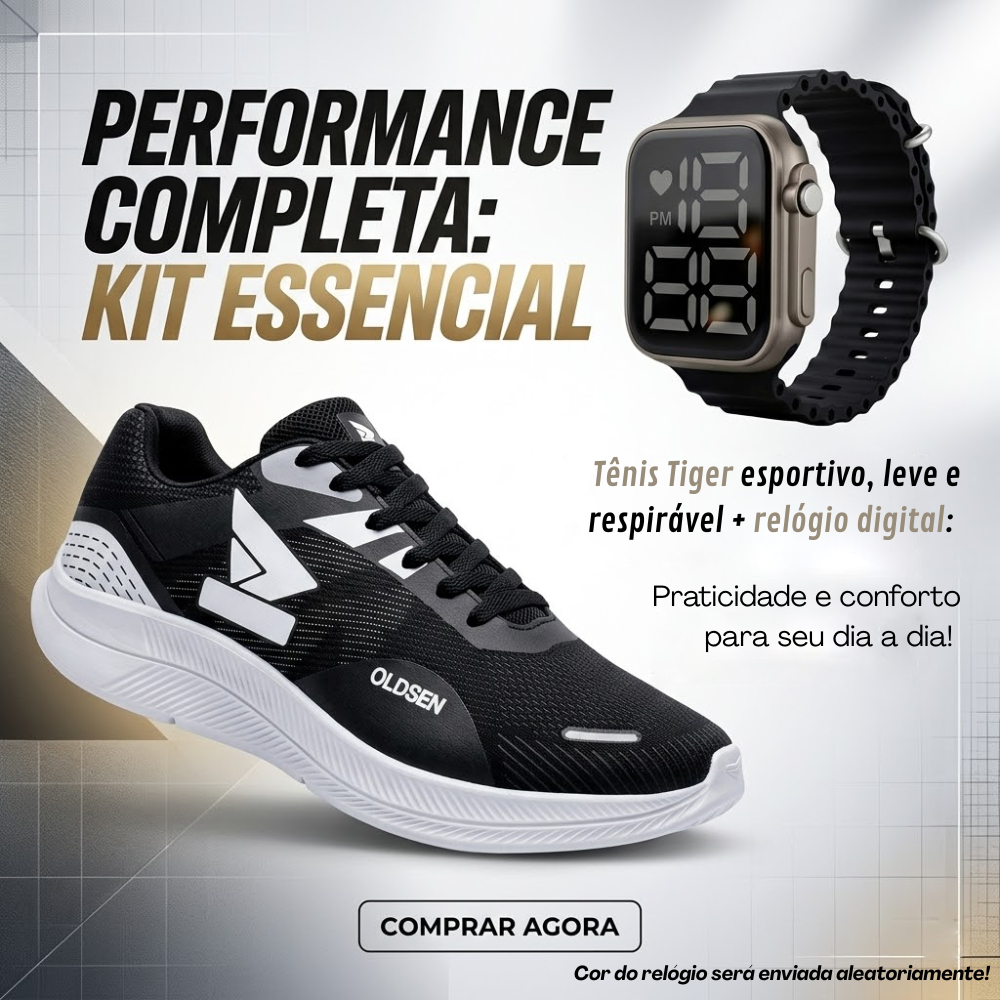Kit tênis masculino esporte academia treino casual relógio quadrado tela digital moderno impermeável