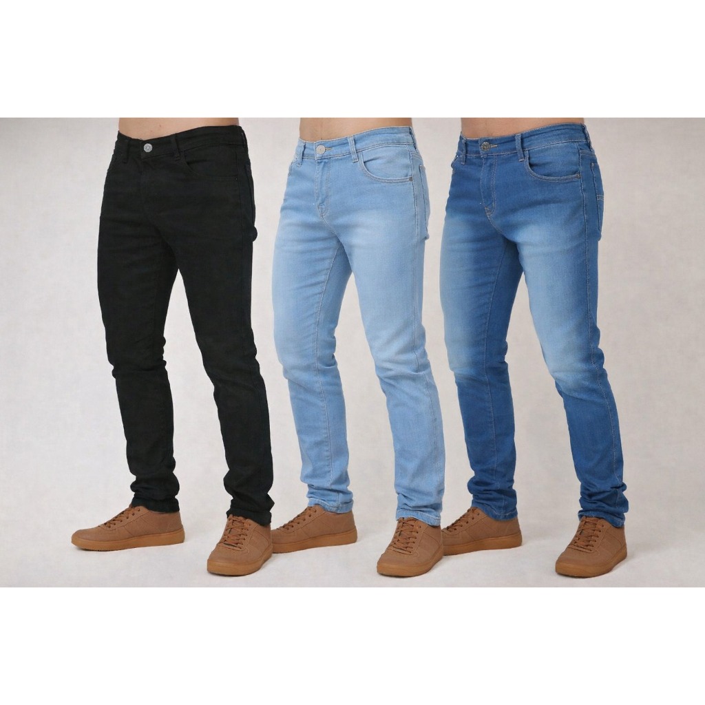 Kit Calças Jeans Masculina Slim Com Lycra Elastano Premium - Três Tons