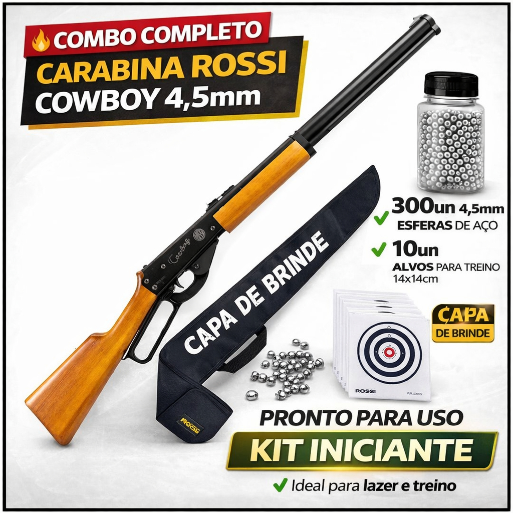 Carabina Rossi Cowboy 4.5mm BBGun + Capa Rossi + 300 Esferas + 10 Alvos Tiro Recreativo