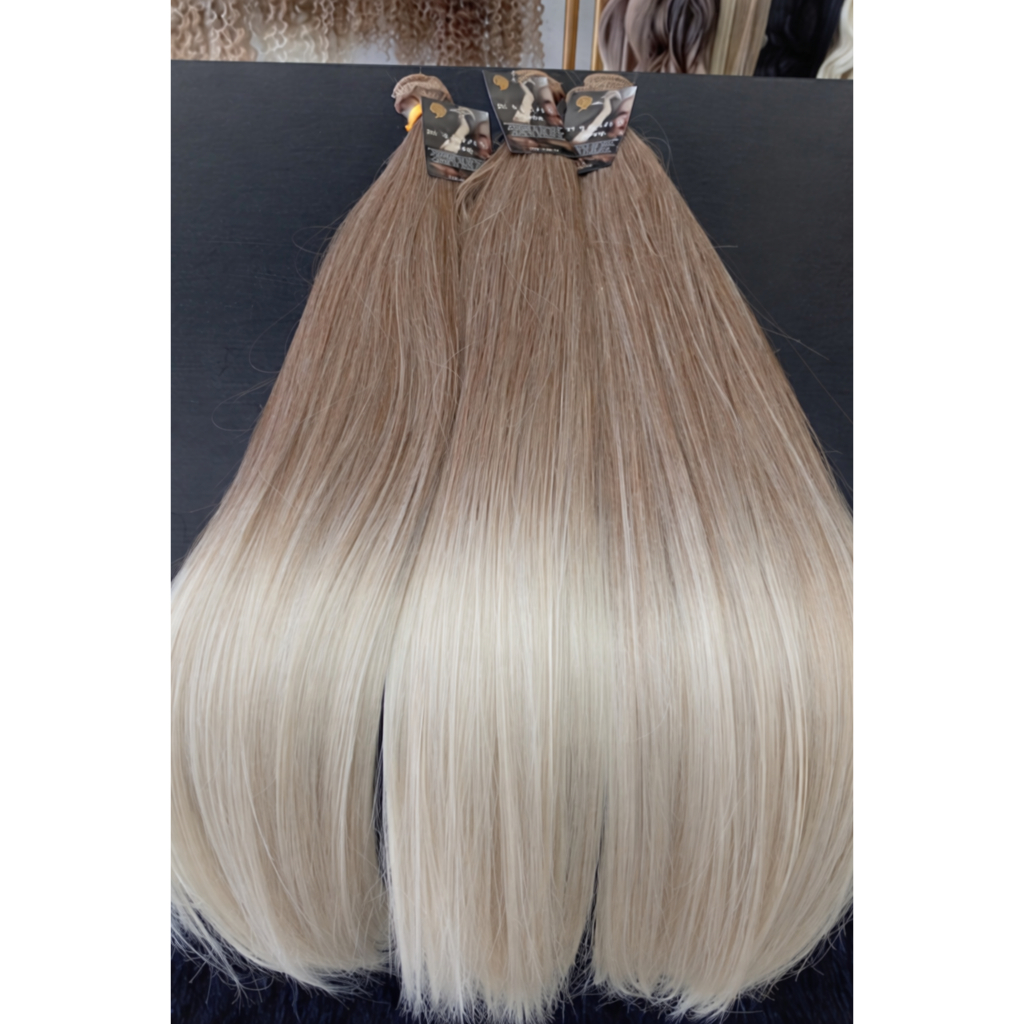 Aplique de Cabelo Russo Humanizado Natural em Tela 70cm 100grs Europeu Idêntico Humano Cabelo Brasileiro Loiro Pérola