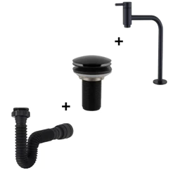 Kit Lopazzi Sifão Preto + Torneira Link Preta + Válvula Preta para Lavatório Banheiro Cozinha Cuba Pia