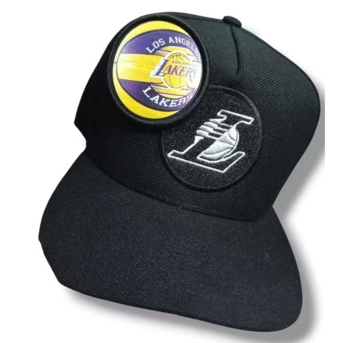 boné cap Lakers edição especial / com TAG velcro/modelo snapback ajustável /aba meia reta, masculino preto