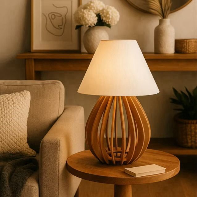 Abajur Iluminaria De Mesa Em Madeira Design Rustico Para Criado Cabeceira De Cama Quarto