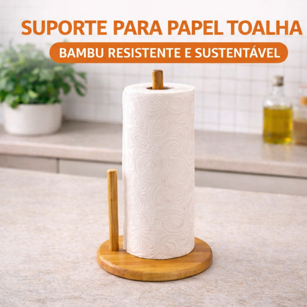 Suporte Porta papel Toalha Bambu Com Haste de Apoio Organizador Mesa Papel Decoração Ccozinha