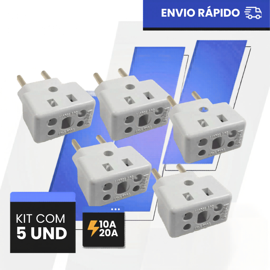 Adaptador de Tomada 1, 3, 5, 10 Benjamim 10A/20A Pino Maciço Modelo Bob Resistente em Oferta na Shopee
