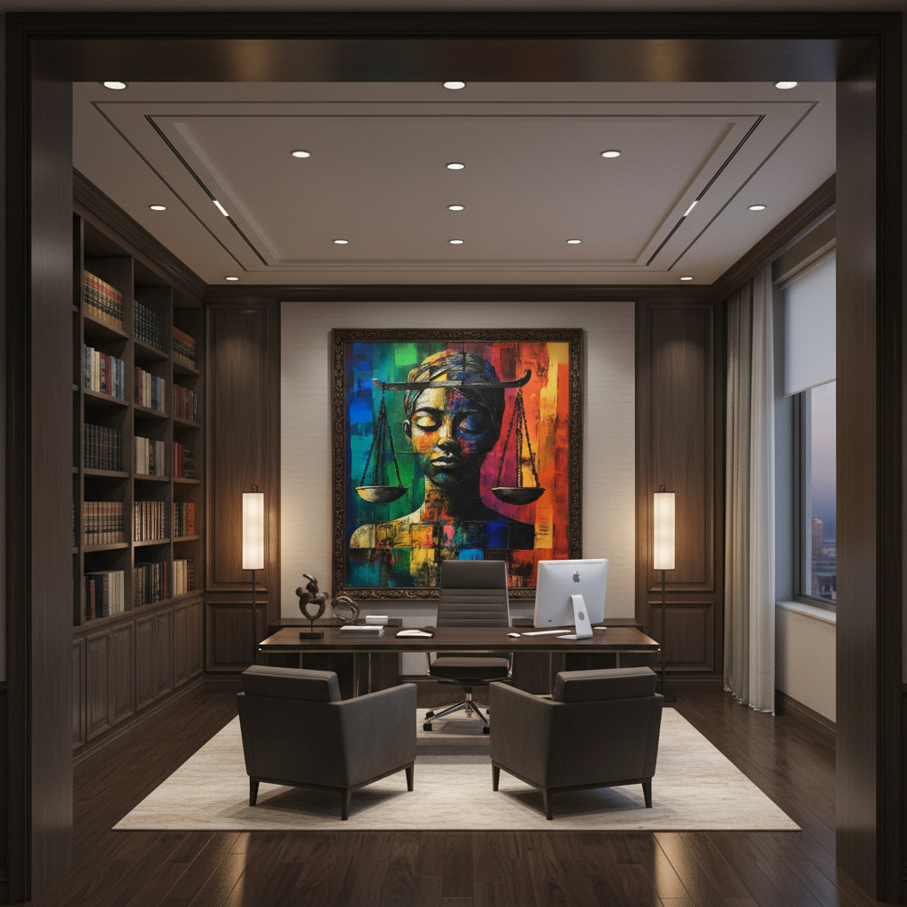 Quadro Decorativo Balança Justiça Direito Advocacia OAB Lei Arte Abstrata Colorida Moderna Decoração Escritório Advogado