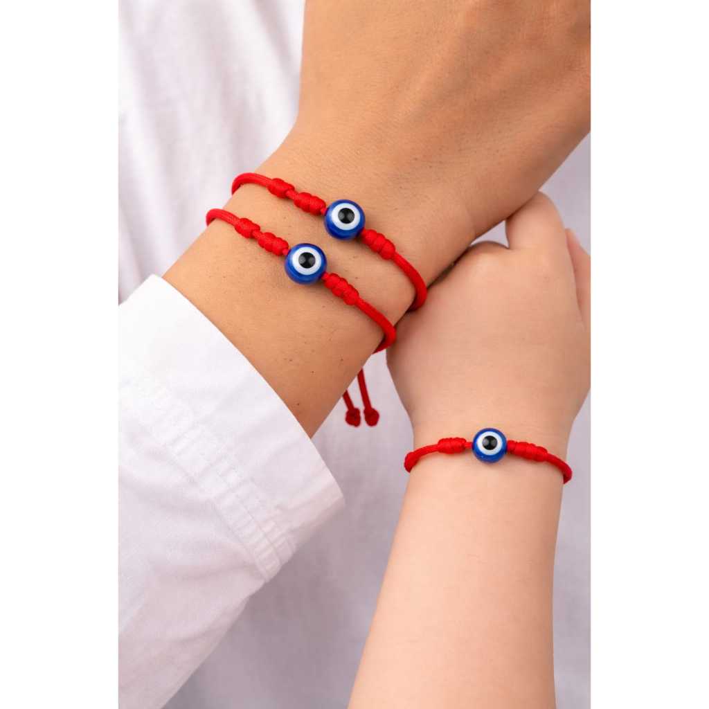Conjunto com 3 pulseiras 7 nós com olho grego: 2 pulseiras adulto e 1 pulseira infantil (3a 9anos)