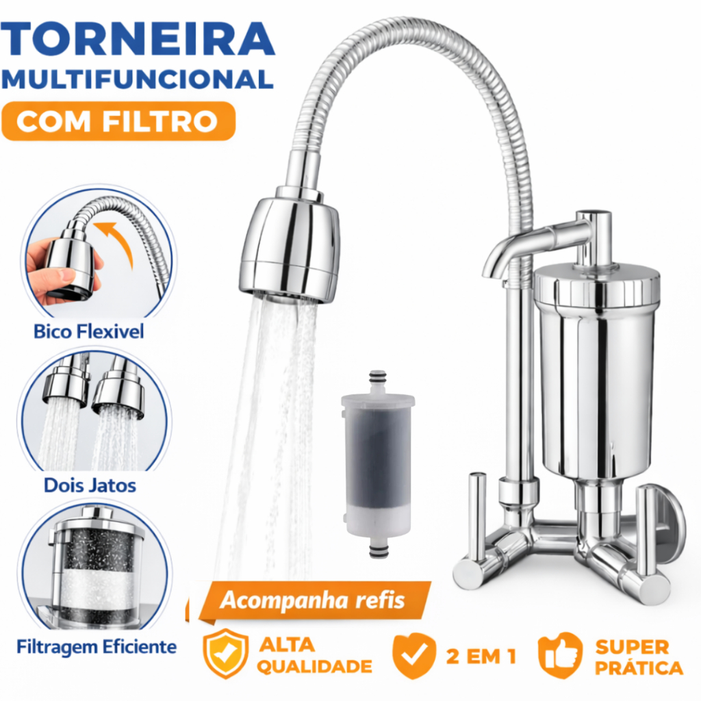 Torneira de Parede Filtro Flexível Jato Duplo Cromada
