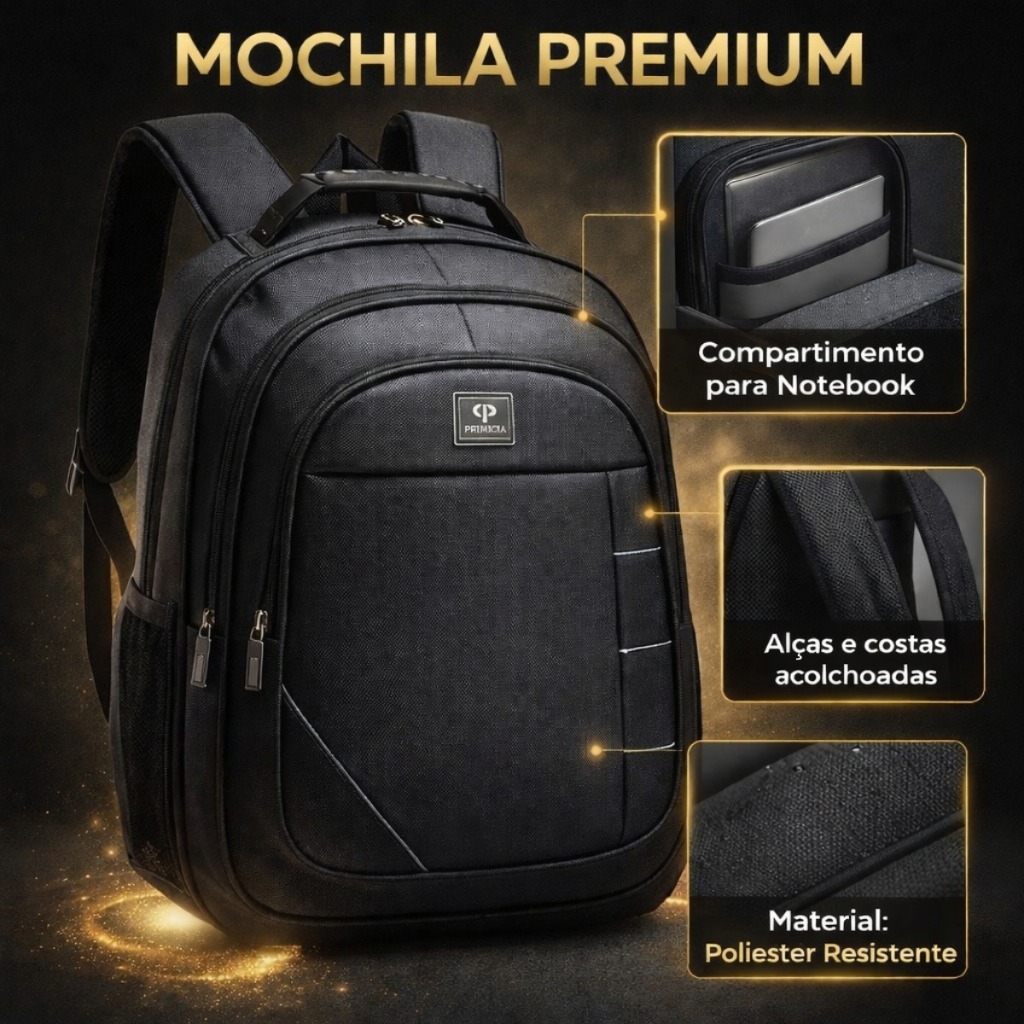 Imagem Mochila Executiva Primicia Notebook Espaçosa Reforçada Trabalho Faculdade Resistente Casual