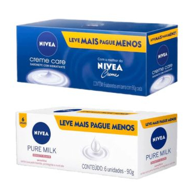 Sabonete Nivea Barra Creme Care Hidratante Ou Pure Milk Beauty Elixir Sensitive/ 90g Cada X 6 Unidades