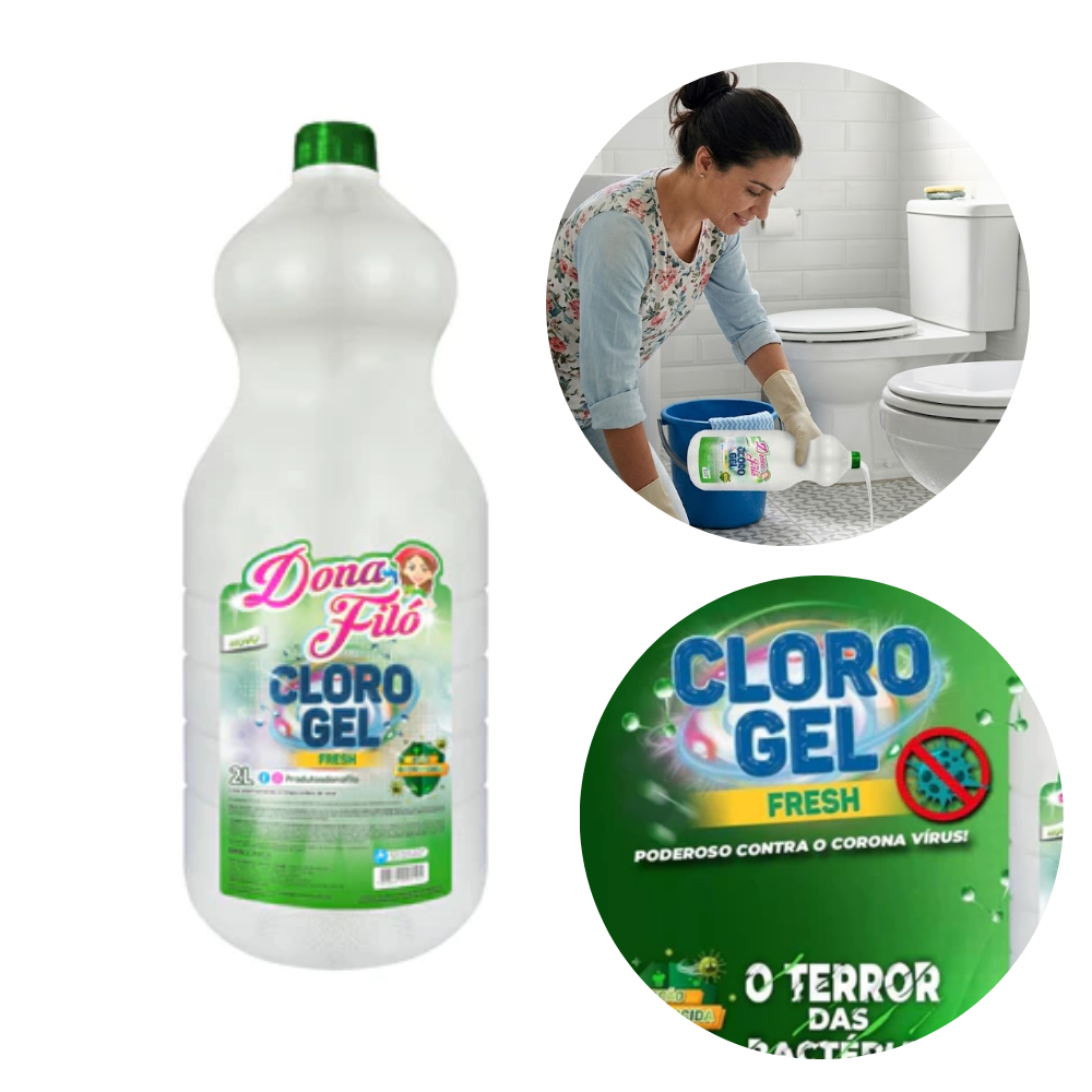 Cloro Gel Perfumado Fresh 2 em 1 / Detergente + Cloro Dona Filó 2L Detergente Clorado