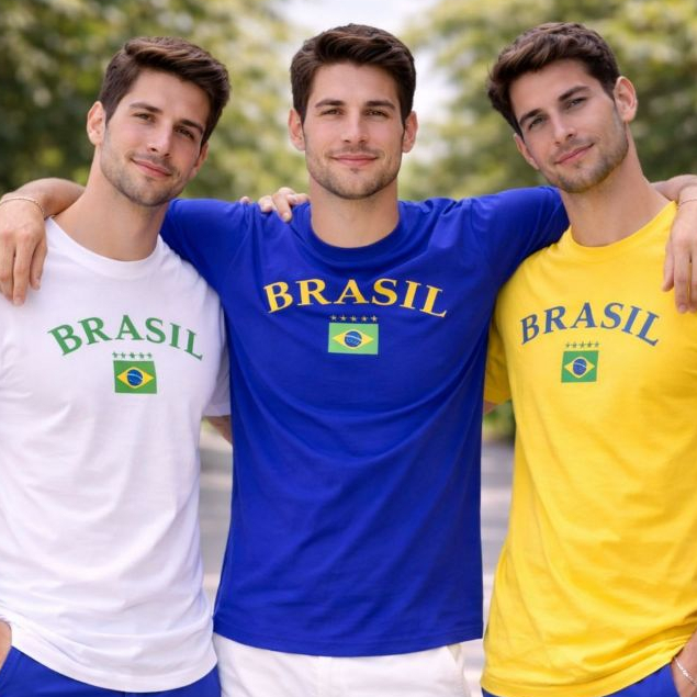 Kit 3 Camisetas Do Brasil Masculina Torcedor Copa T-Shirt Estampada 100% Algodão Premium