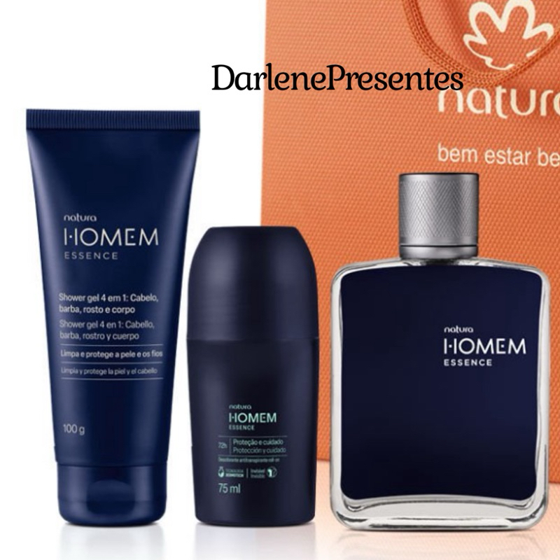 Kit Natura Homem Essence, Shower Gel 4 em 1 e Desodorante Roll-on (3 produtos)