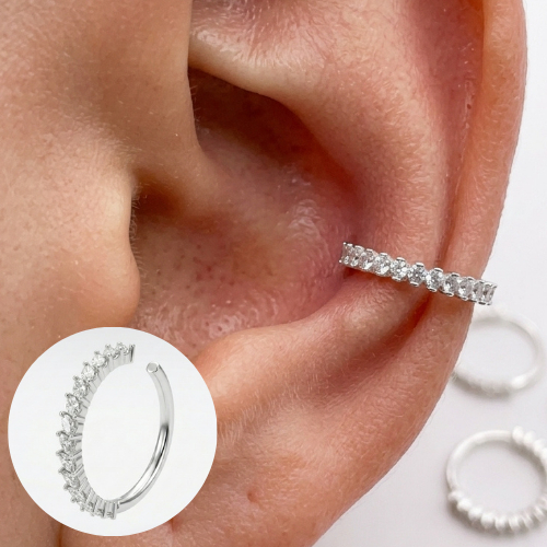 Piercing Argola Conch Cravejado Zirconia Navete Prata 925 Legitima Delicado Feminino
