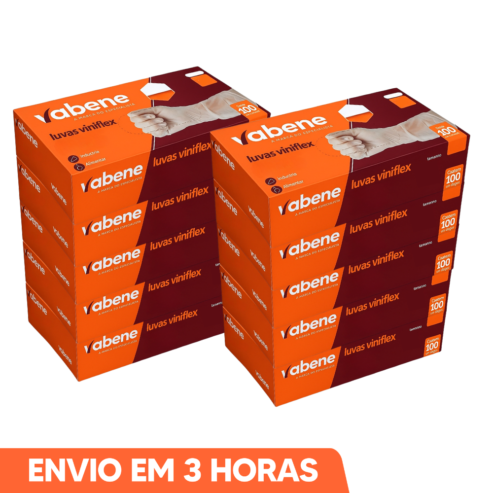 1000un Luva Viniflex Transparente Sem Pó Descartável P M G GG Marca Vabene