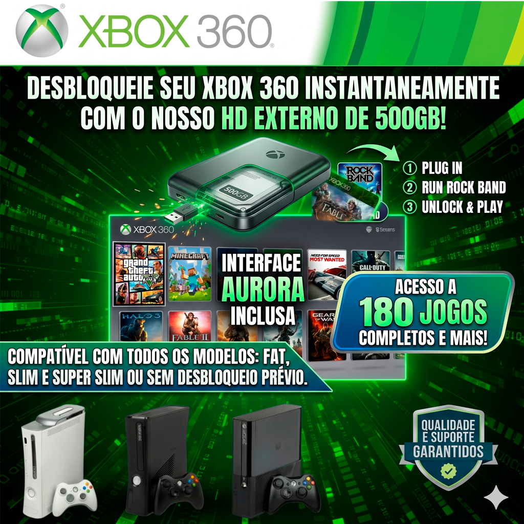 HD rgh 500GB 180 JOGOS 360 QUALQUER MODELO  - EXPLOIT  AVATAR –  Play com Aurora