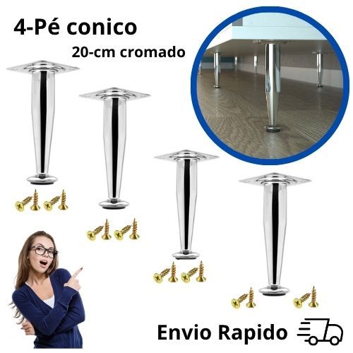 kit 4 Pé cônico 20cm a 21cm Cromado para Armários e Gabinetes de pia em Oferta na Shopee