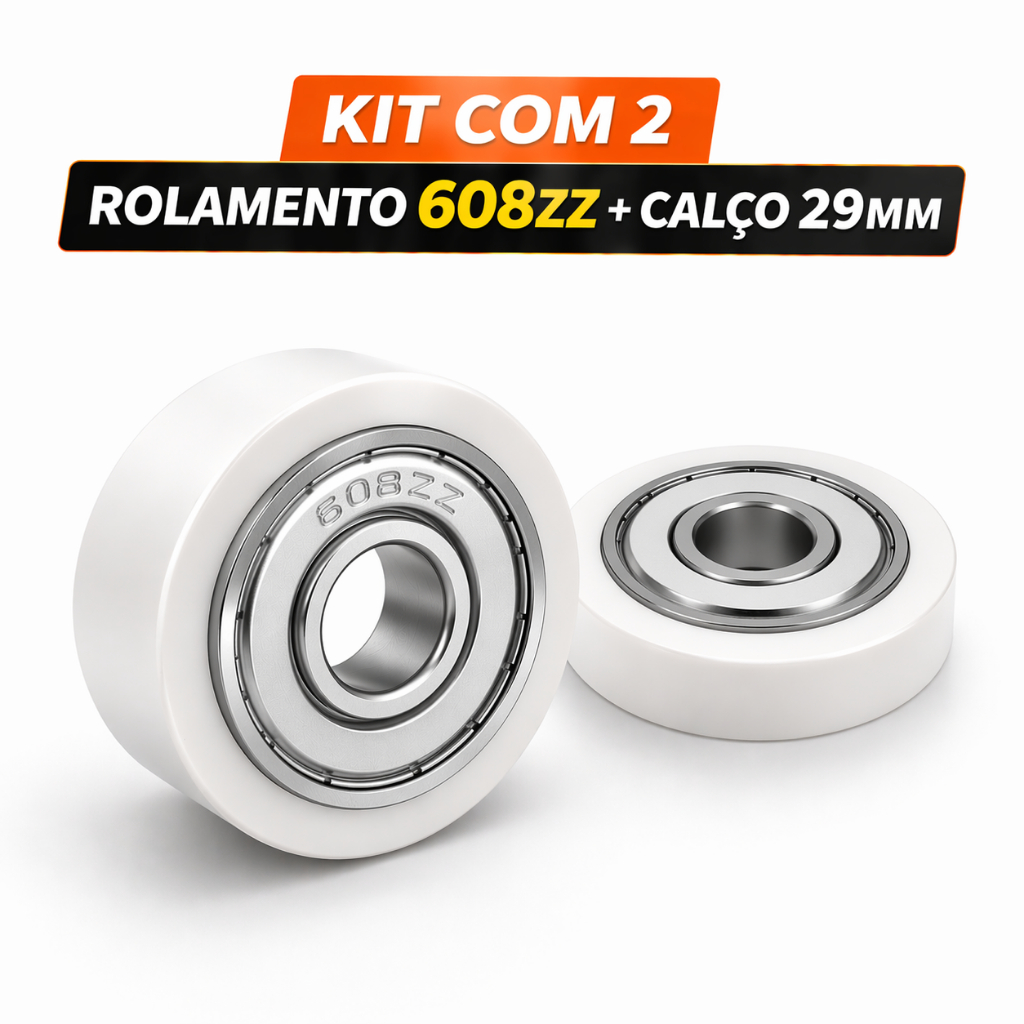 KIT 2 Rolamentos 608 ZZ + Calço 29mm Ventilador Substitui Bucha