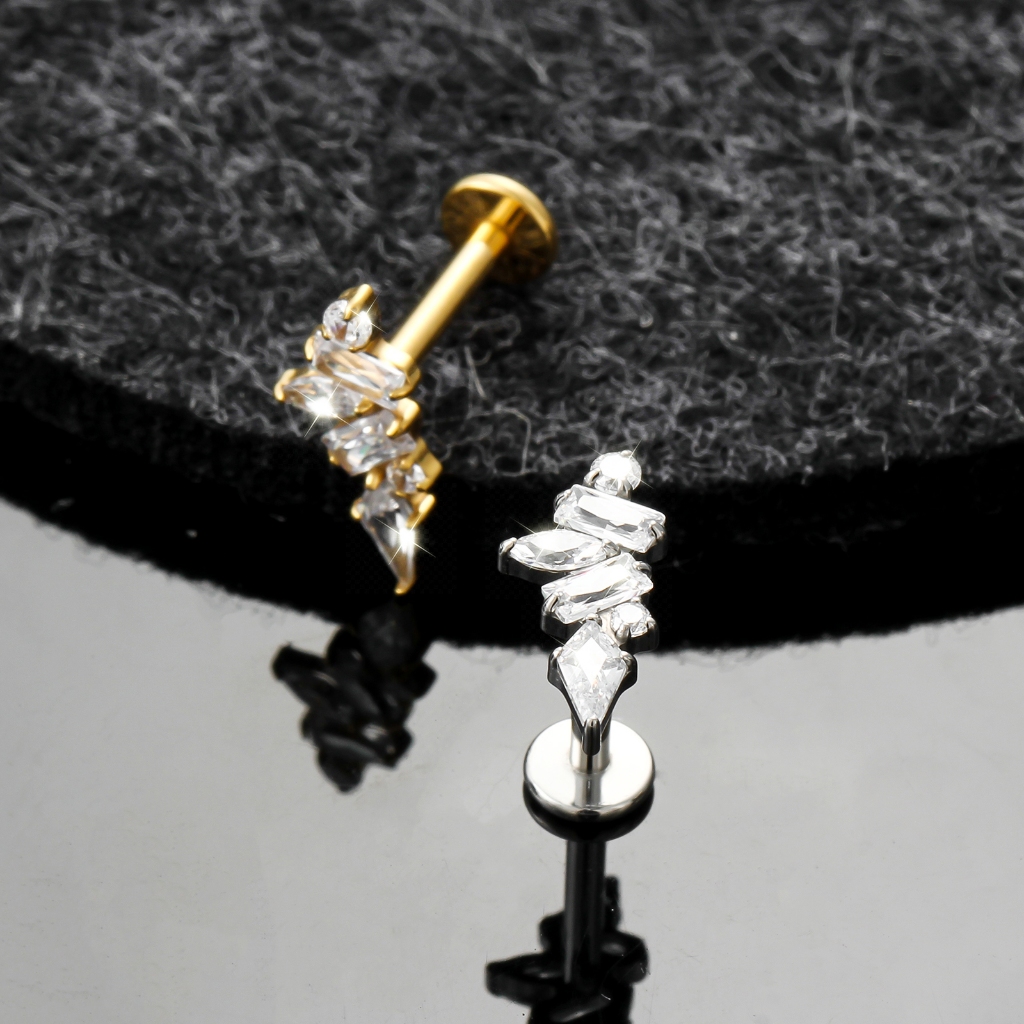 Piercing titânio com 6 Pedras Zircônia para Helix, Tragus, Conch, Boca-Medusa e Outros — imagem 2 de 2