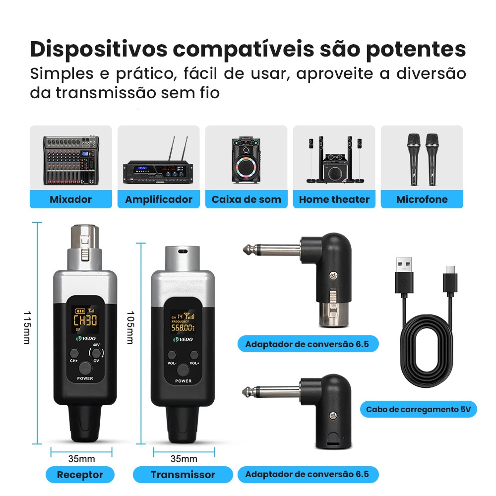 VEDO 3 IN 1 Conversor De Microfone Sem Fio Transmissor e Receptor de Microfone Para Microfone — imagem 2 de 2