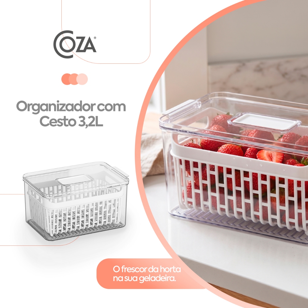 Organizador De Geladeira Com Cesto 3,2 Litros - Coza Dry Cristal · foto 2