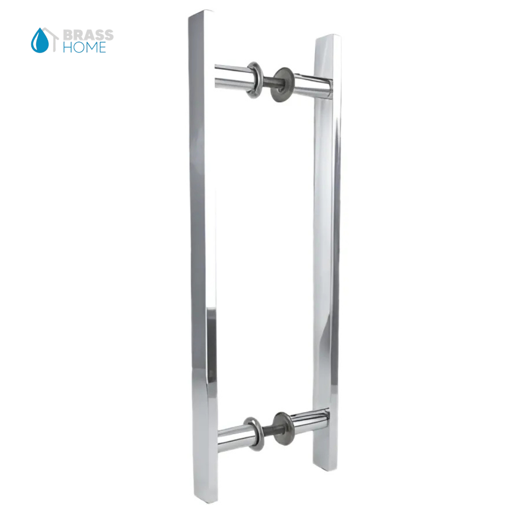 Puxador de Porta Duplo 40 CM (30 CM ENTRE FUROS) Retangular Alumínio Vidro Madeira Aço Box Portão
